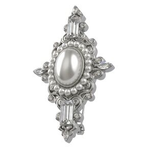 Elegant Silver Cross Brooch with Faux Pearl Accent